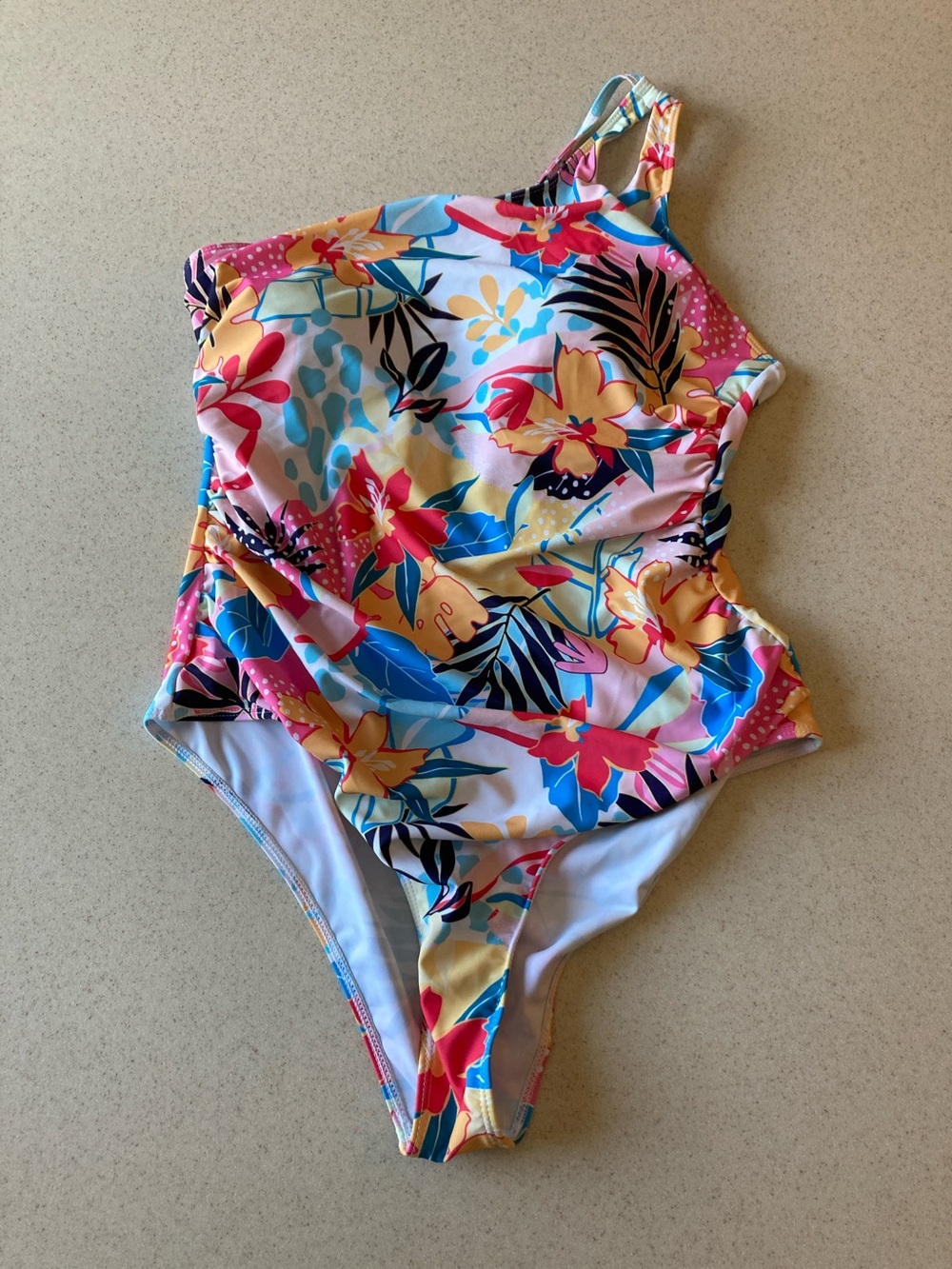 NWOT Tropical Floral One-Shoulder One-Piece Swimsuit - Women Size XL